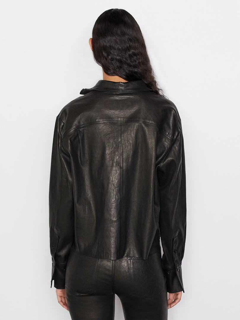 New π Frame-denim The Cutoff Oversized Leather π Shirt -- Noir π 5 Frame-denim The Cutoff Oversized Leather Shirt -- Noir