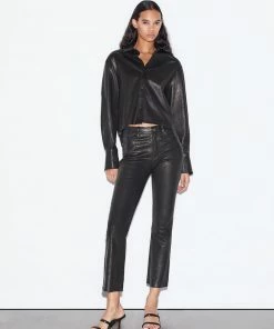 Frame-denim The Cutoff Oversized Leather Shirt -- Noir