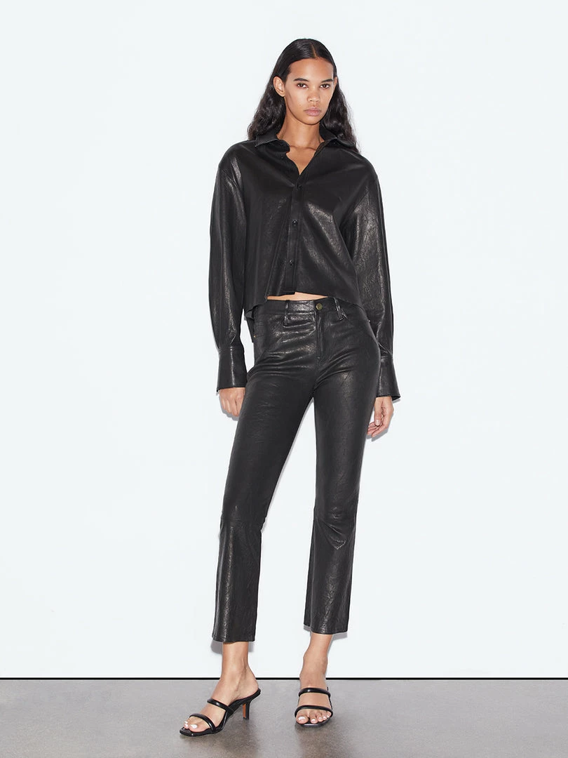 New π Frame-denim The Cutoff Oversized Leather π Shirt -- Noir π 2 Frame-denim The Cutoff Oversized Leather Shirt -- Noir