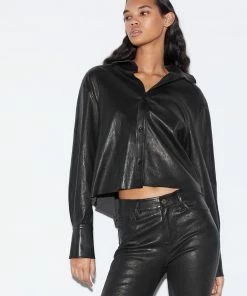 New π Frame-denim The Cutoff Oversized Leather π Shirt -- Noir π 7 Frame-denim The Cutoff Oversized Leather Shirt -- Noir