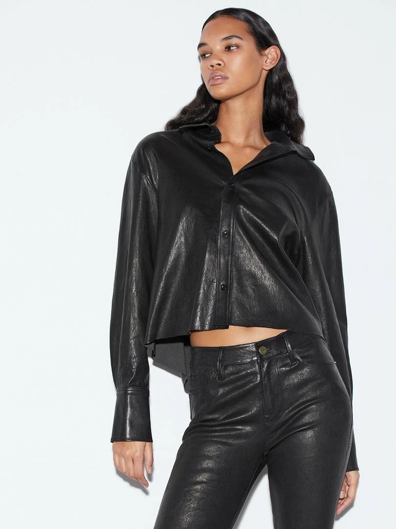 New π Frame-denim The Cutoff Oversized Leather π Shirt -- Noir π 3 Frame-denim The Cutoff Oversized Leather Shirt -- Noir