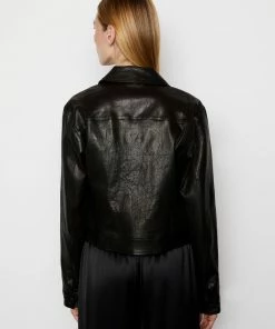 Frame-denim Leather Trucker Jacket -- Noir Women