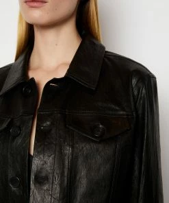 Frame-denim Leather Trucker Jacket -- Noir Women