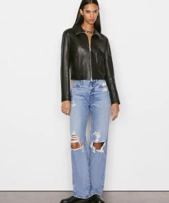 Frame-denim Exposed Zip Leather Jacket -- Noir Women