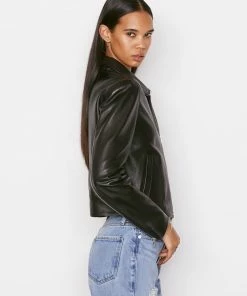 Frame-denim Exposed Zip Leather Jacket -- Noir Women
