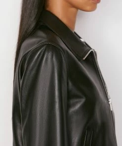 Frame-denim Exposed Zip Leather Jacket -- Noir Women