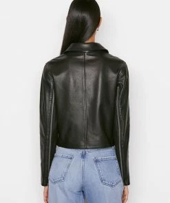 Frame-denim Exposed Zip Leather Jacket -- Noir Women