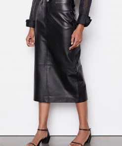Frame-denim Leather Midi Skirt -- Noir