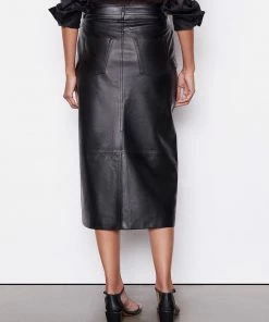Frame-denim Leather Midi Skirt -- Noir