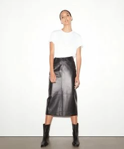 Frame-denim Leather Midi Skirt -- Noir