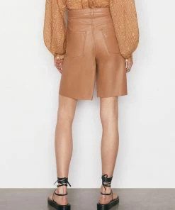 Frame-denim High Rise Leather Bermuda -- Latte