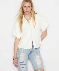 Frame-denim Pleated Leather Lounge Shirt -- Bone