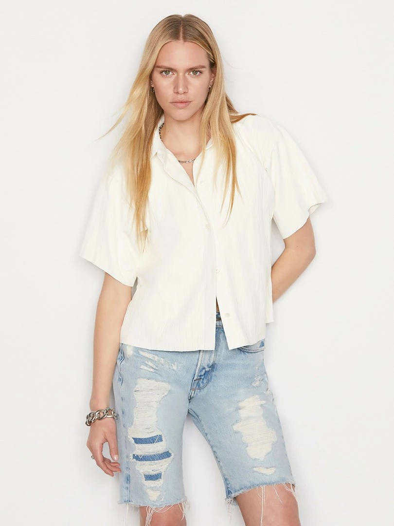 Flash Sale π Frame-denim Pleated Leather Lounge π Shirt -- Bone π 1 Frame-denim Pleated Leather Lounge Shirt -- Bone