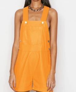Frame-denim Women Leather Shortall -- Kumquat