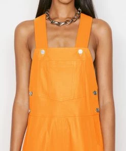 Frame-denim Women Leather Shortall -- Kumquat
