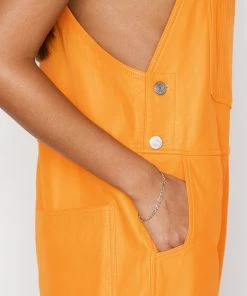 Frame-denim Women Leather Shortall -- Kumquat
