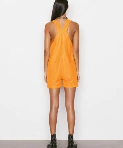 Frame-denim Women Leather Shortall -- Kumquat
