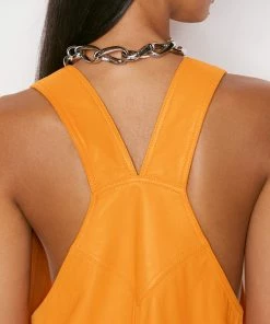 Frame-denim Women Leather Shortall -- Kumquat