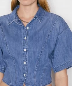 Frame-denim Women Seam Detail Shirt -- Shoreline Wash