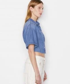 Frame-denim Women Seam Detail Shirt -- Shoreline Wash