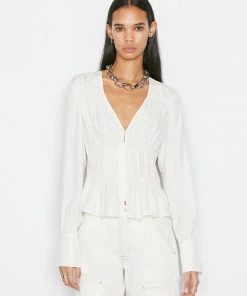 Frame-denim Ruched V-Neck Blouse -- Blanc Women
