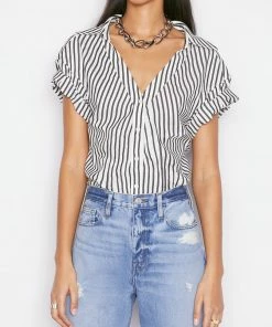 Frame-denim Rolled Sleeve Top -- Noir Multi Women