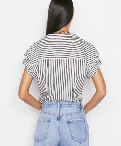 Frame-denim Rolled Sleeve Top -- Noir Multi Women