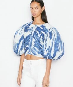 Frame-denim Gathered Puff Sleeve Top -- Indigo Multi Women