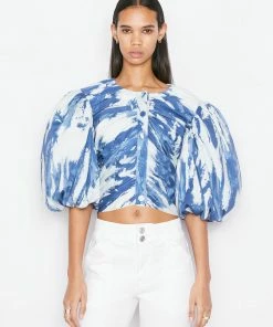 Frame-denim Gathered Puff Sleeve Top -- Indigo Multi Women
