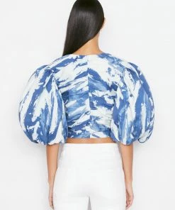 Frame-denim Gathered Puff Sleeve Top -- Indigo Multi Women