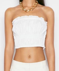 Frame-denim Women Smocked Strapless Blouse -- Blanc