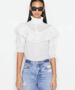 Frame-denim Women Ruffle Flounce Top -- Blanc