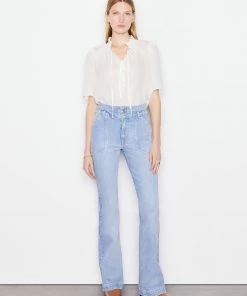 Frame-denim Tie-Neck Ruffle Popover -- Blanc Women