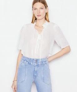 Frame-denim Tie-Neck Ruffle Popover -- Blanc Women