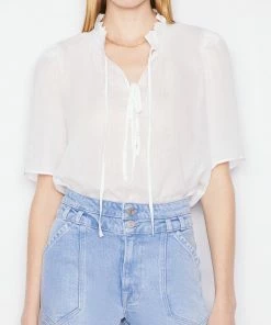 Best deal π Frame-denim Tie-Neck Ruffle Popover -- Blanc π© Women 𧨠6 Frame-denim Tie-Neck Ruffle Popover -- Blanc Women