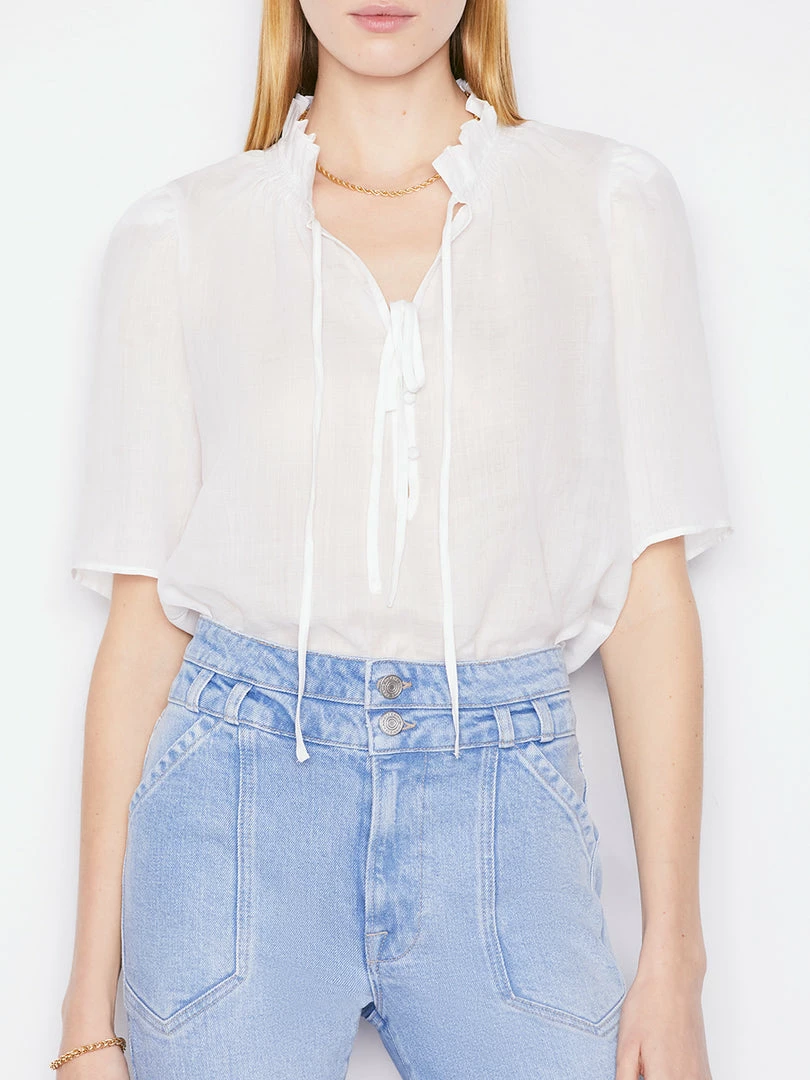 Best deal π Frame-denim Tie-Neck Ruffle Popover -- Blanc π© Women 𧨠3 Frame-denim Tie-Neck Ruffle Popover -- Blanc Women