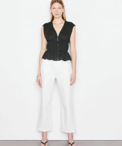 Frame-denim Ruched V-Neck Sleeveless Blouse -- Noir