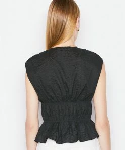 Frame-denim Ruched V-Neck Sleeveless Blouse -- Noir