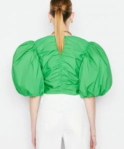 Frame-denim Gathered Puff Sleeve Top -- Grass Green Women