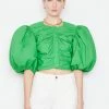 Frame-denim Gathered Puff Sleeve Top -- Grass Green Women