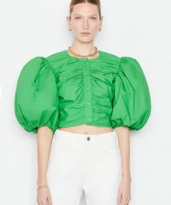 Frame-denim Gathered Puff Sleeve Top -- Grass Green Women