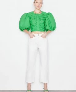 Frame-denim Gathered Puff Sleeve Top -- Grass Green Women