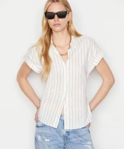 Frame-denim Women Rolled Sleeve Top -- Blanc Multi