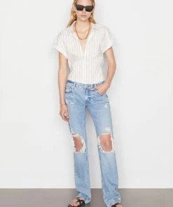 Frame-denim Women Rolled Sleeve Top -- Blanc Multi