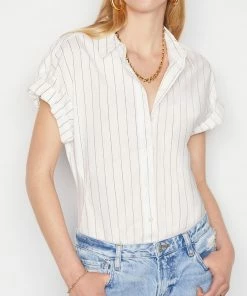 Frame-denim Women Rolled Sleeve Top -- Blanc Multi