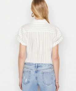 Frame-denim Women Rolled Sleeve Top -- Blanc Multi