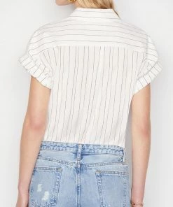 Frame-denim Women Rolled Sleeve Top -- Blanc Multi