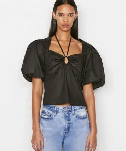 Frame-denim Women Tie Neck Top -- Noir