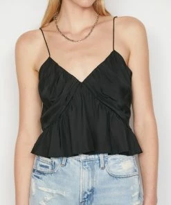Frame-denim Shirred Flounce Tank -- Noir Women