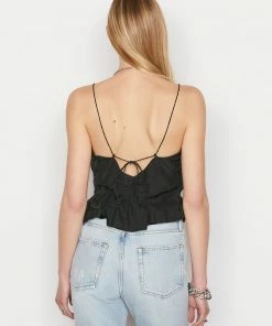 Frame-denim Shirred Flounce Tank -- Noir Women